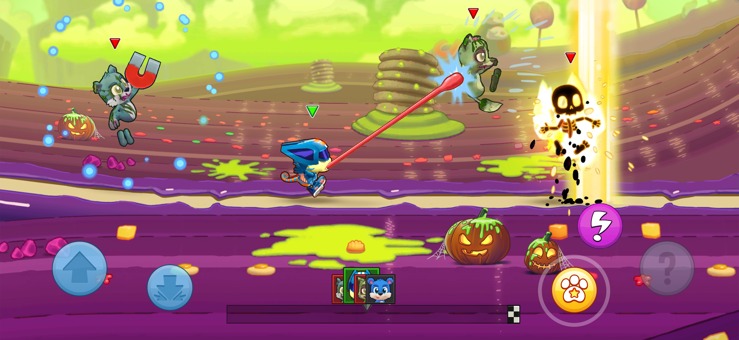 Fun Run 4 Halloween seasonal event gameplay showing animals racing on a spooky themed map with pumpkins — limited-time seasonal content