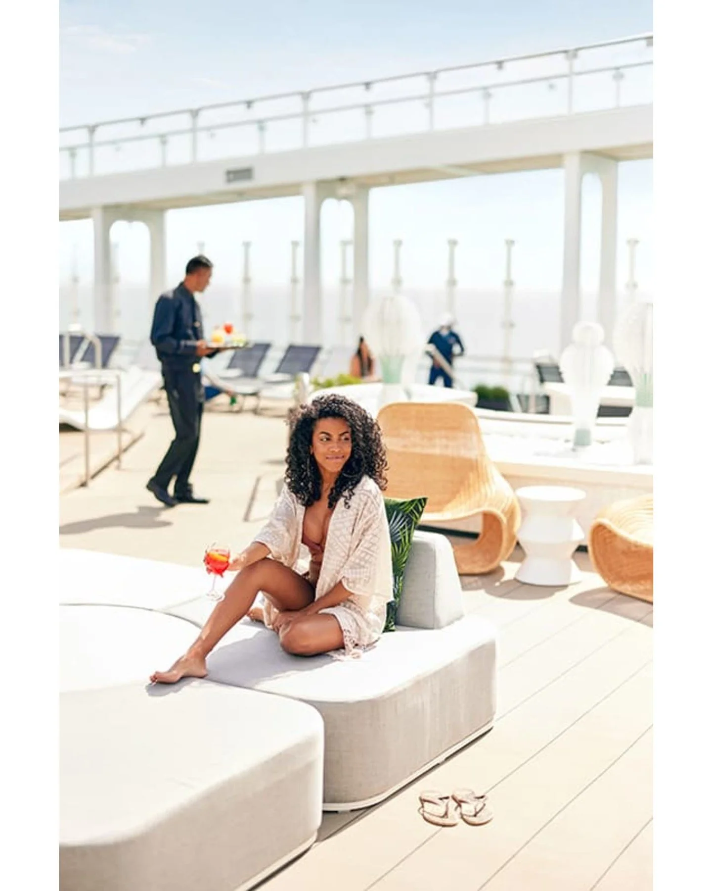 ☀️🌊 Welcome to the Resort Deck aboard the Celebrity Beyond! This luxurious poolside oasis is the perfect spot to unwind and relax with a refreshing drink in hand. Whether you&rsquo;re lounging in a comfortable chair or enjoying the sun, the Resort D