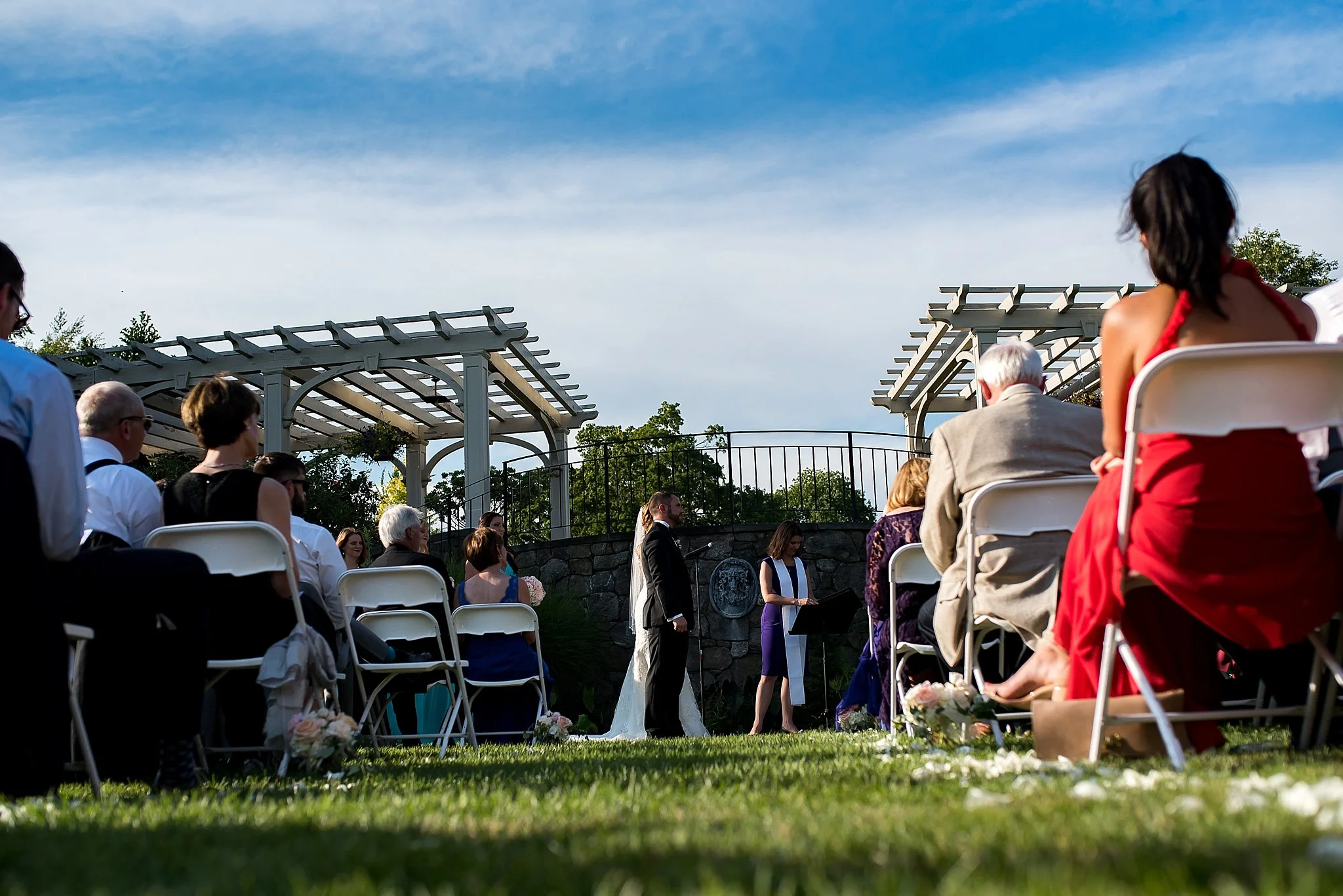 small outdoor wedding ceremony at tower hill botanic garden