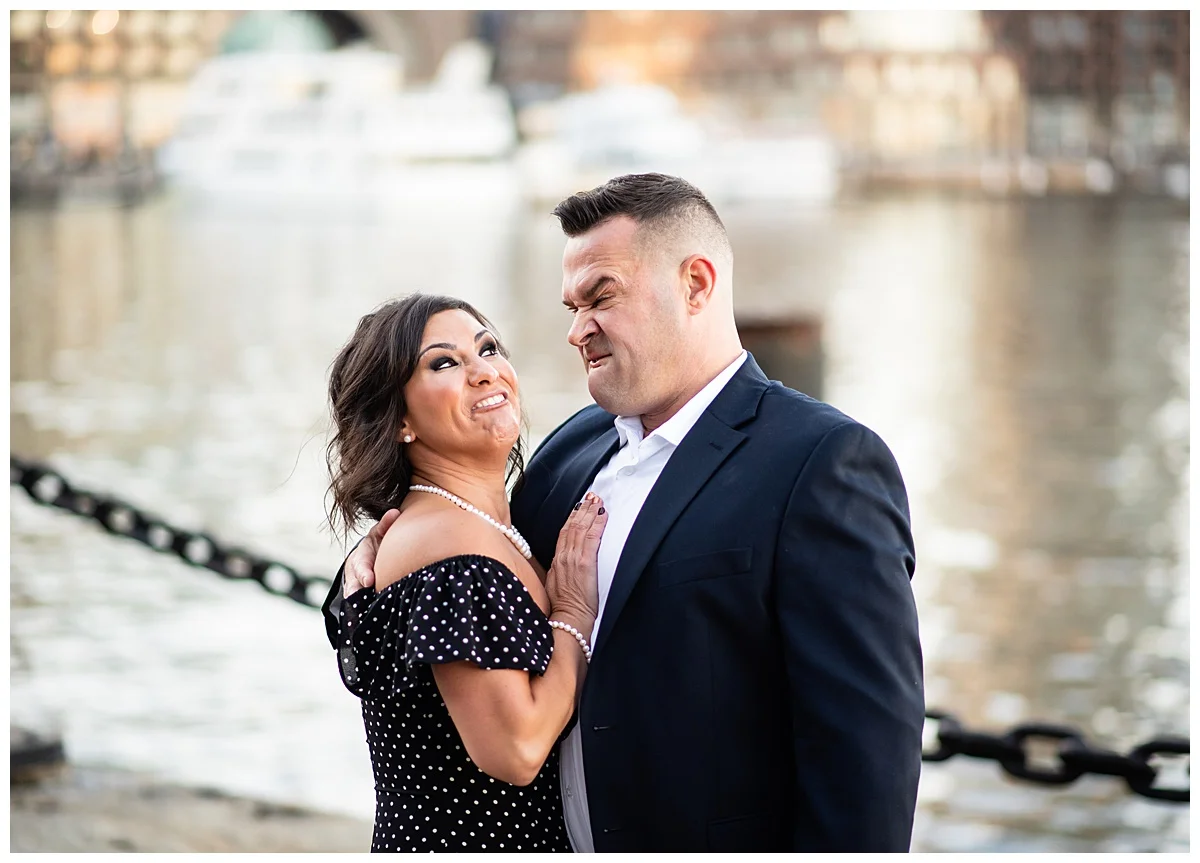 Couple making funny faces Boston Seaport