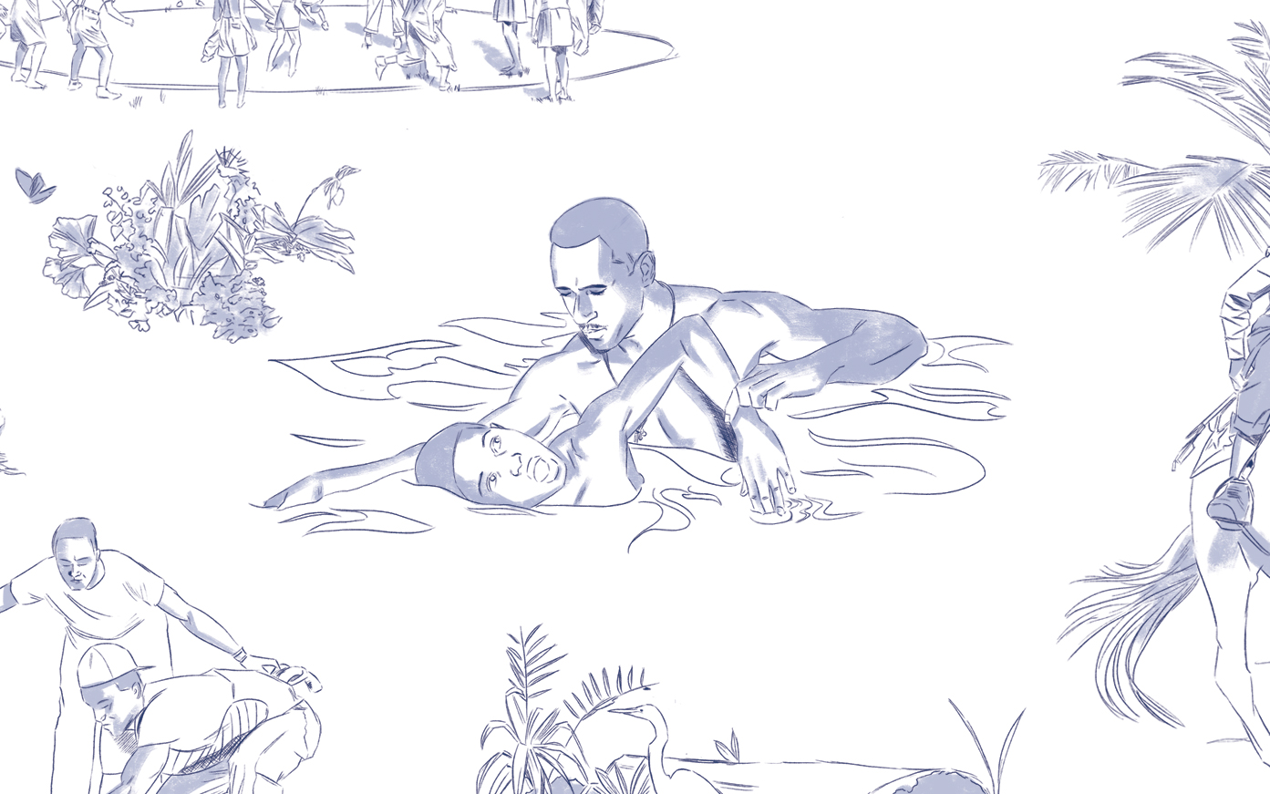 'Restoration Toile' - Swim Lesson (Detail), 2019