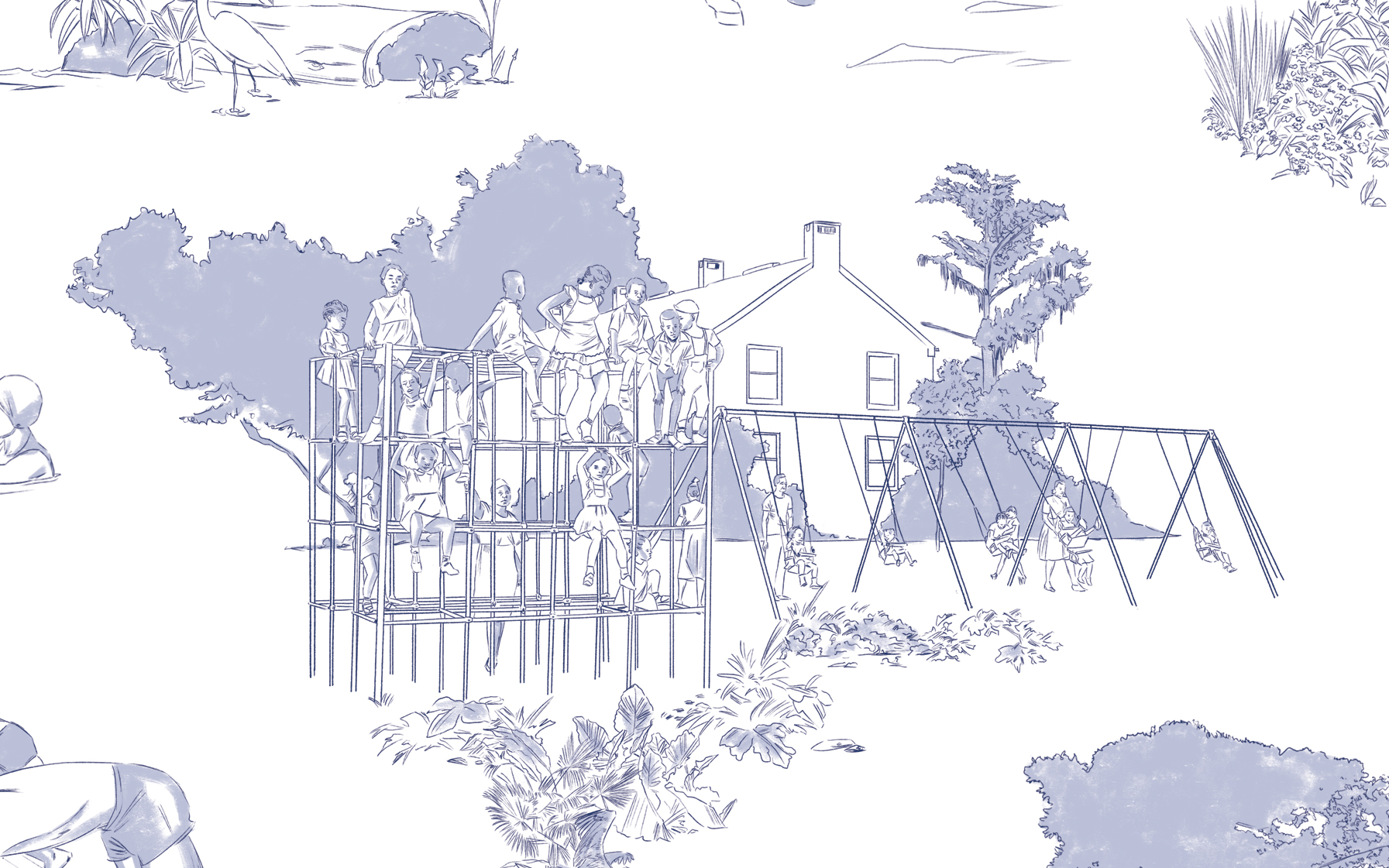 'Restoration Toile' - Kids on a Playground(Detail), 2019