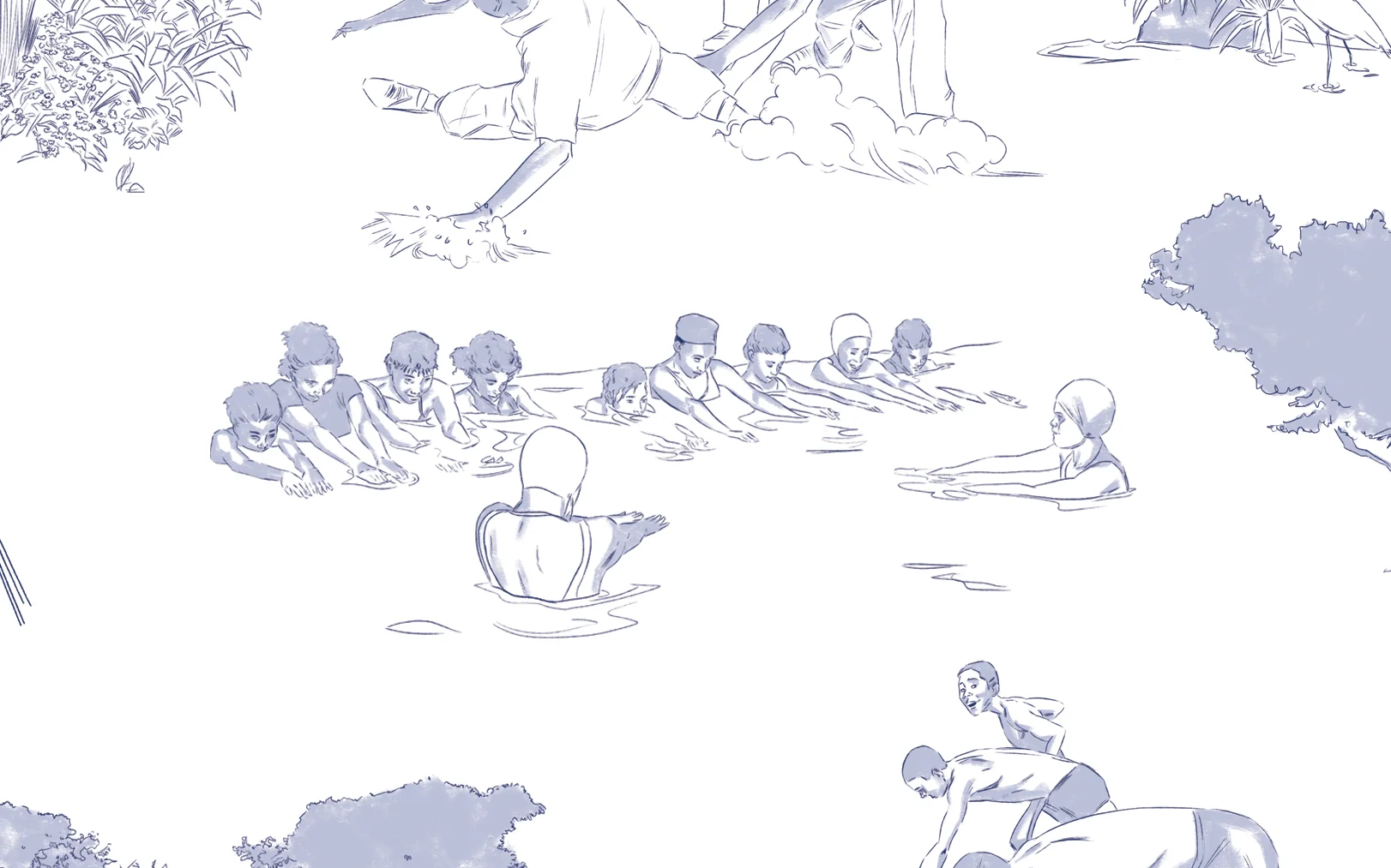 'Restoration Toile' - Girl's Swimming(Detail), 2019
