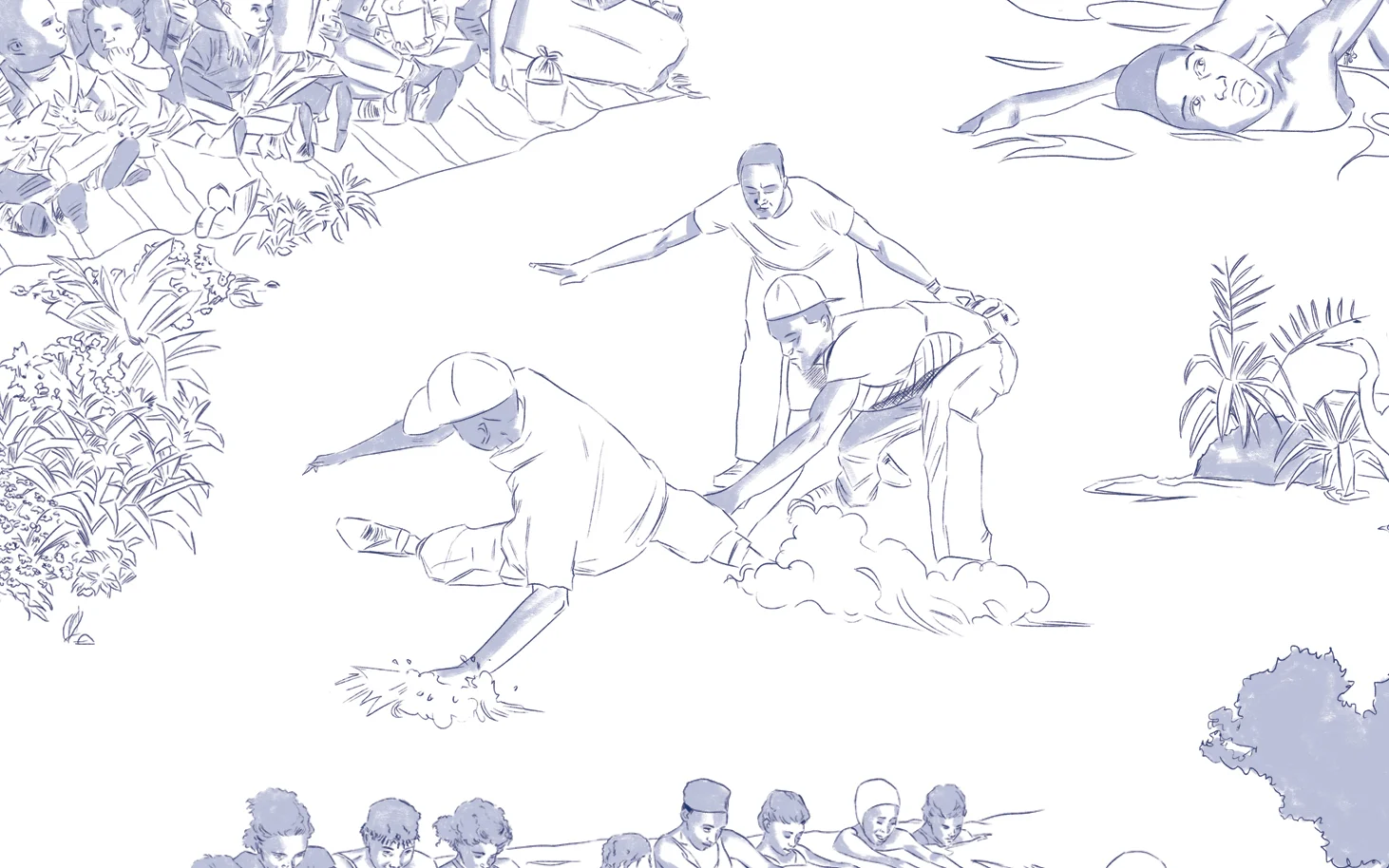 'Restoration Toile' - Ball Players (Detail), 2019