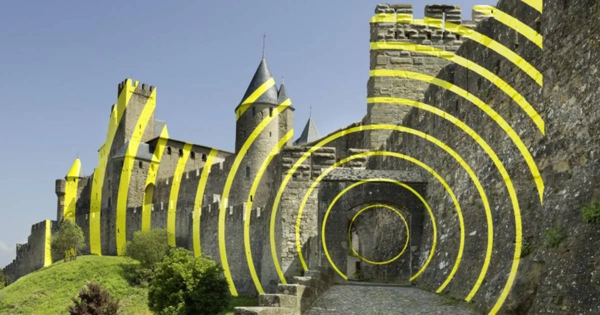 Medieval masterpiece vandalised by contemporary art, Carcasonne, France