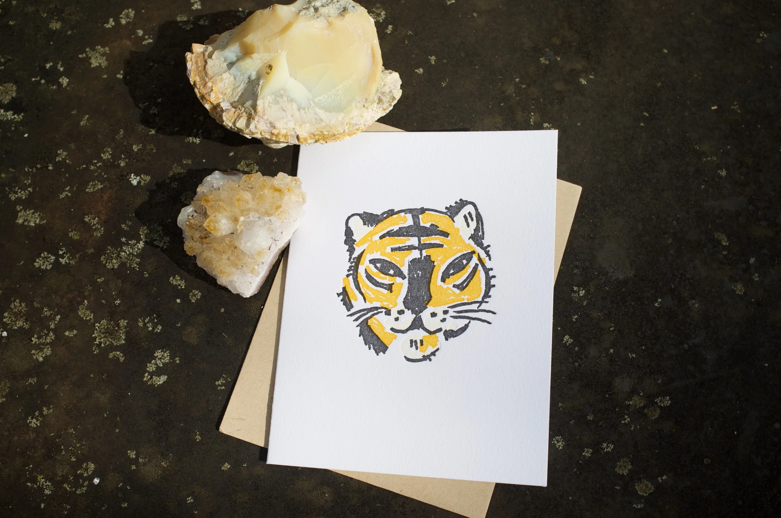 "hey tiger" , three-color letterpress card, blank inside with envelope $5