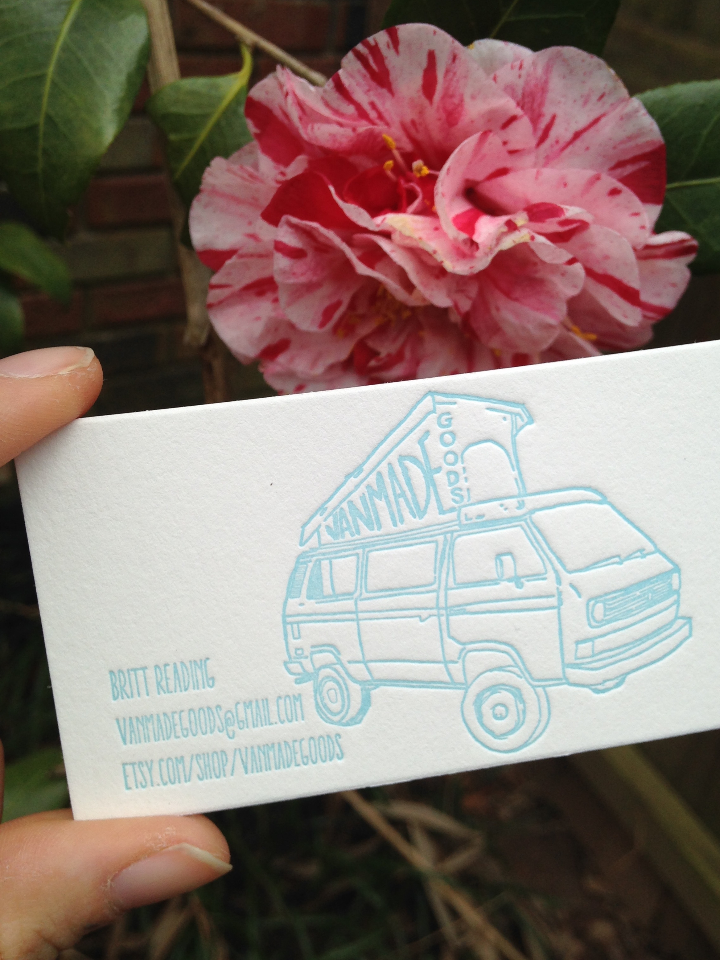 custom design and letterpress business cards for Van Made Goods from San Francisco, CA