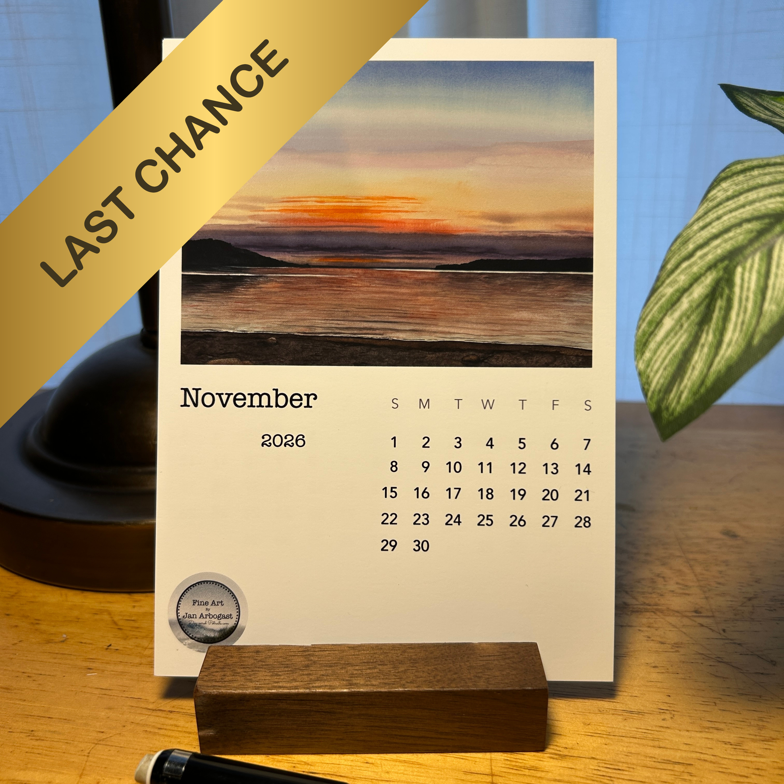 2026 Desk Calendar with wooden stand