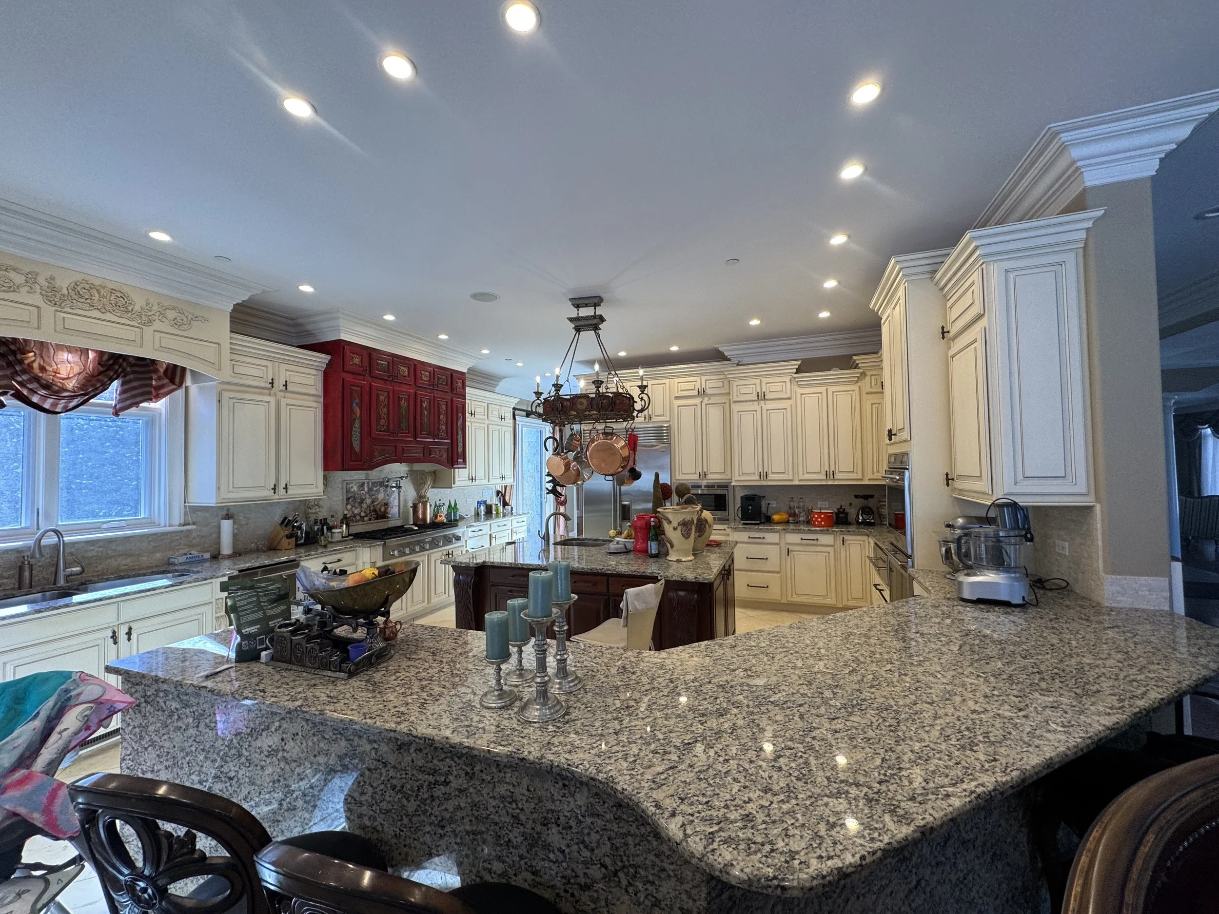 HUGE Complete White Wood Kitchen Cabinets Island Butlers Pantry Sub Zero Thermador Wolf Appliances MORE