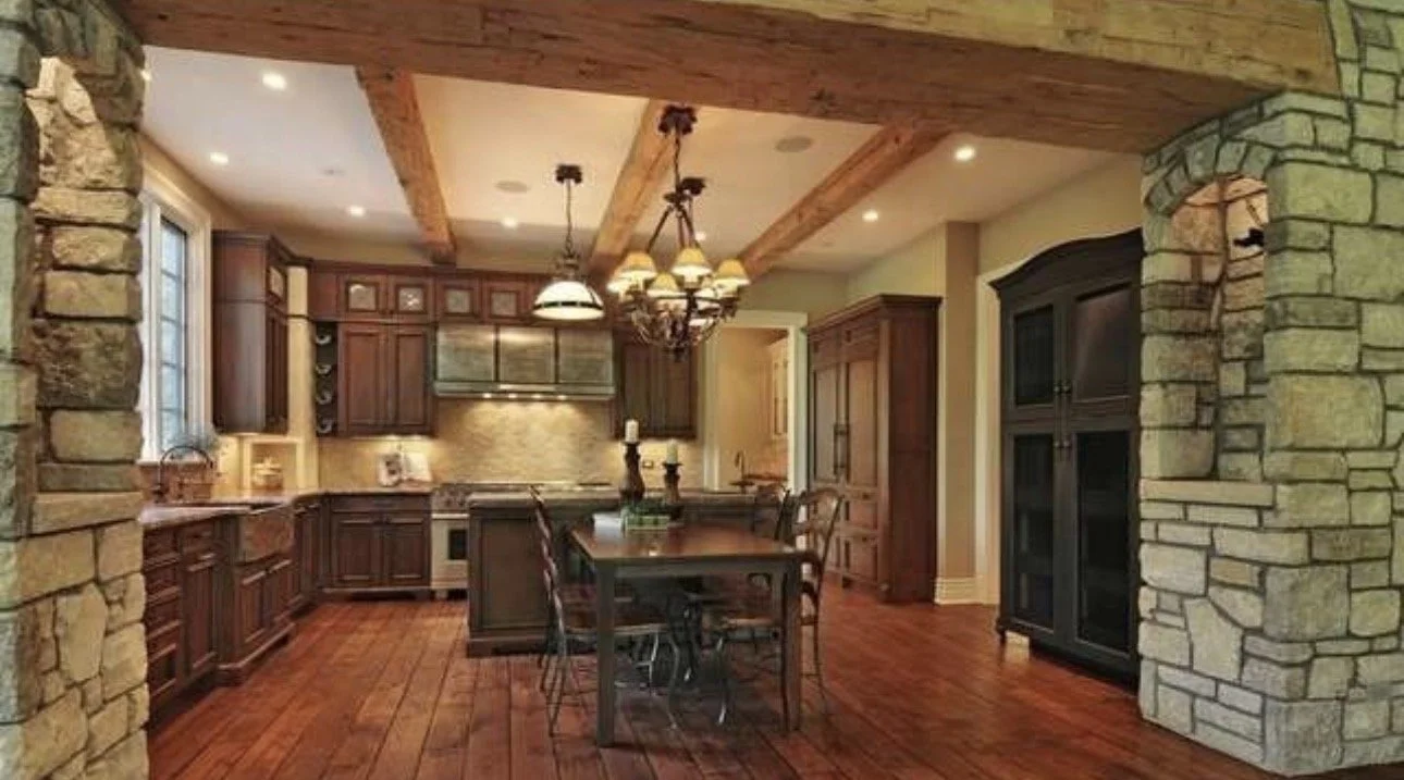 Custom Woodmode Dark Wood Kitchen Sub Zero Bosch Wolf Appliances Custom Hood Butlers Pantry Bar MORE