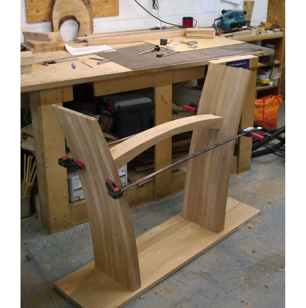 Dry fitting rail into curved sides of The Edinburgh Console Table in Elm and Burr Elm by Alasdair Wallace