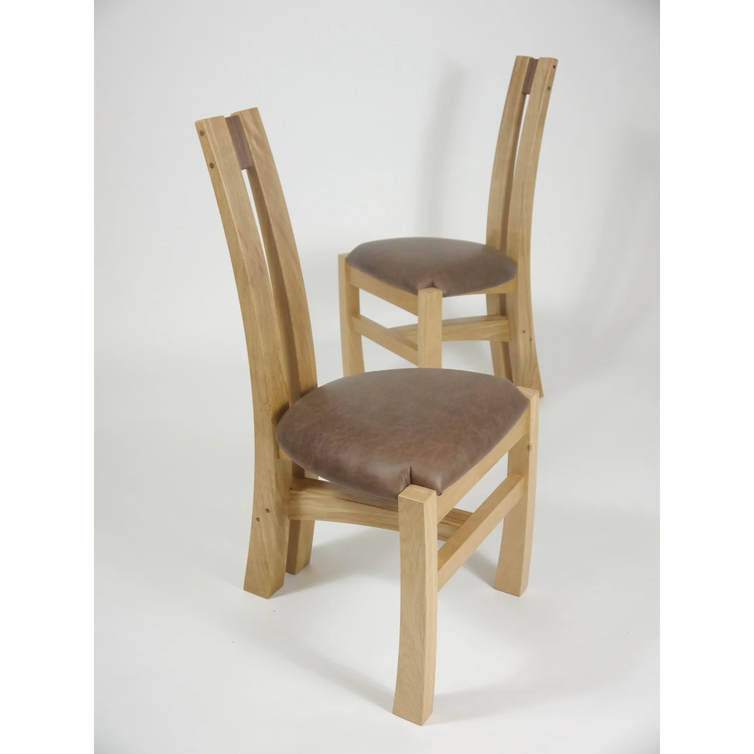 Split-leg Dining Chairs in Oak and Leather by Alasdair Wallace