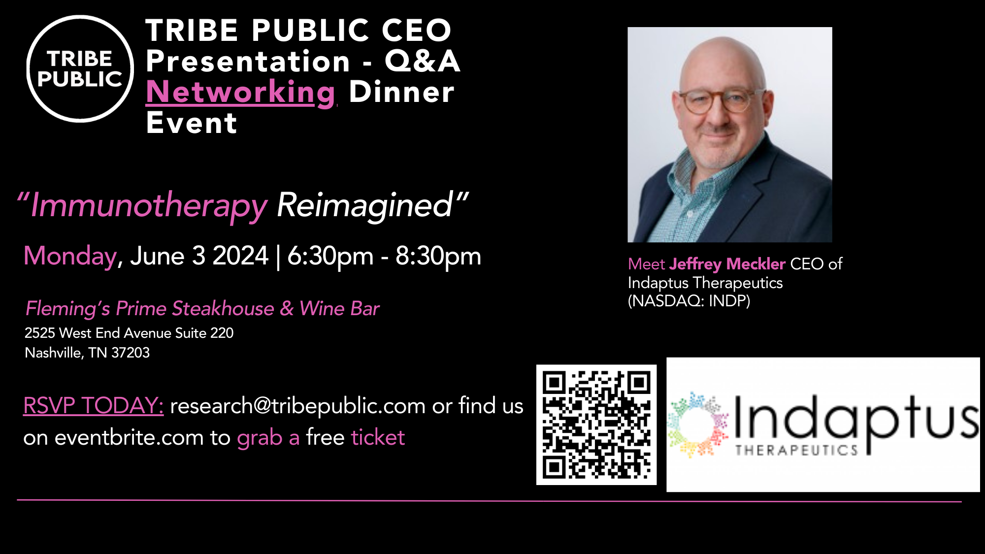 Indaptus Therapeutics  (NASDAQ: INDP) Nashville CEO Presentation and Q&amp;A Dinner Event     