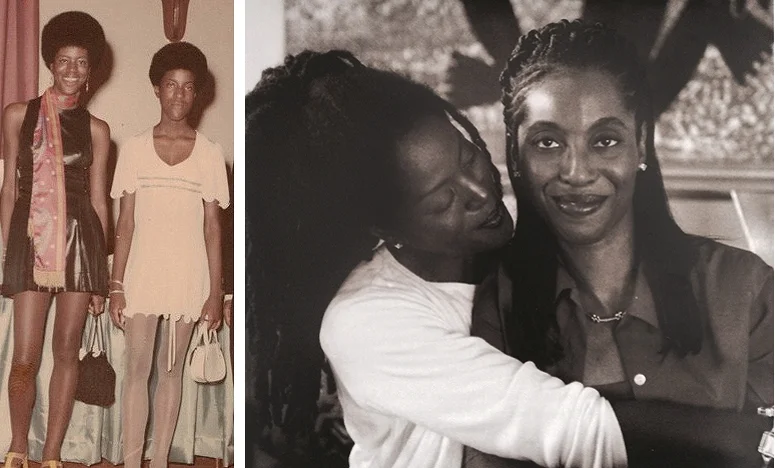 Jelani and her sisters, in gorgeous hair glory. With Patricia in the 1970s and photographed with Raechelle by Michelle Agins for Sisterfriends in the 1990's.