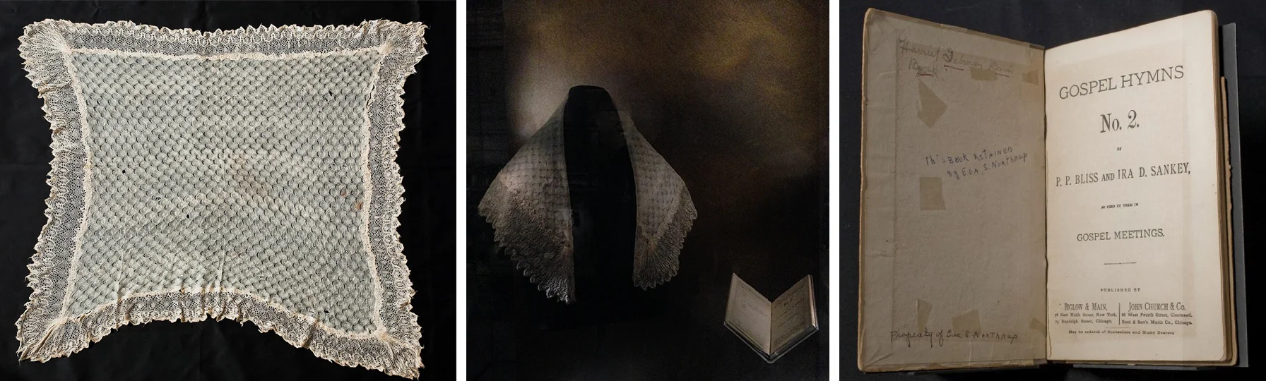 Of the nearly 37,000 items in the NMAAHC collection, Rhea's favorite artifacts are the personal effects of Harriet Tubman, gifted to the museum by historian Charles L. Blockson . Among them, a silk lace and linen shawl given to Ms. Tubman by Queen Victoria in 1897; and the brave abolitionist's hymnal from 1876, signed "Harriet Tubman Davis" Photos: Smithsonian Magazine (left), Sharon Pendana (center), Washington Post courtesy of the Smithsonian Institution Archives (right).