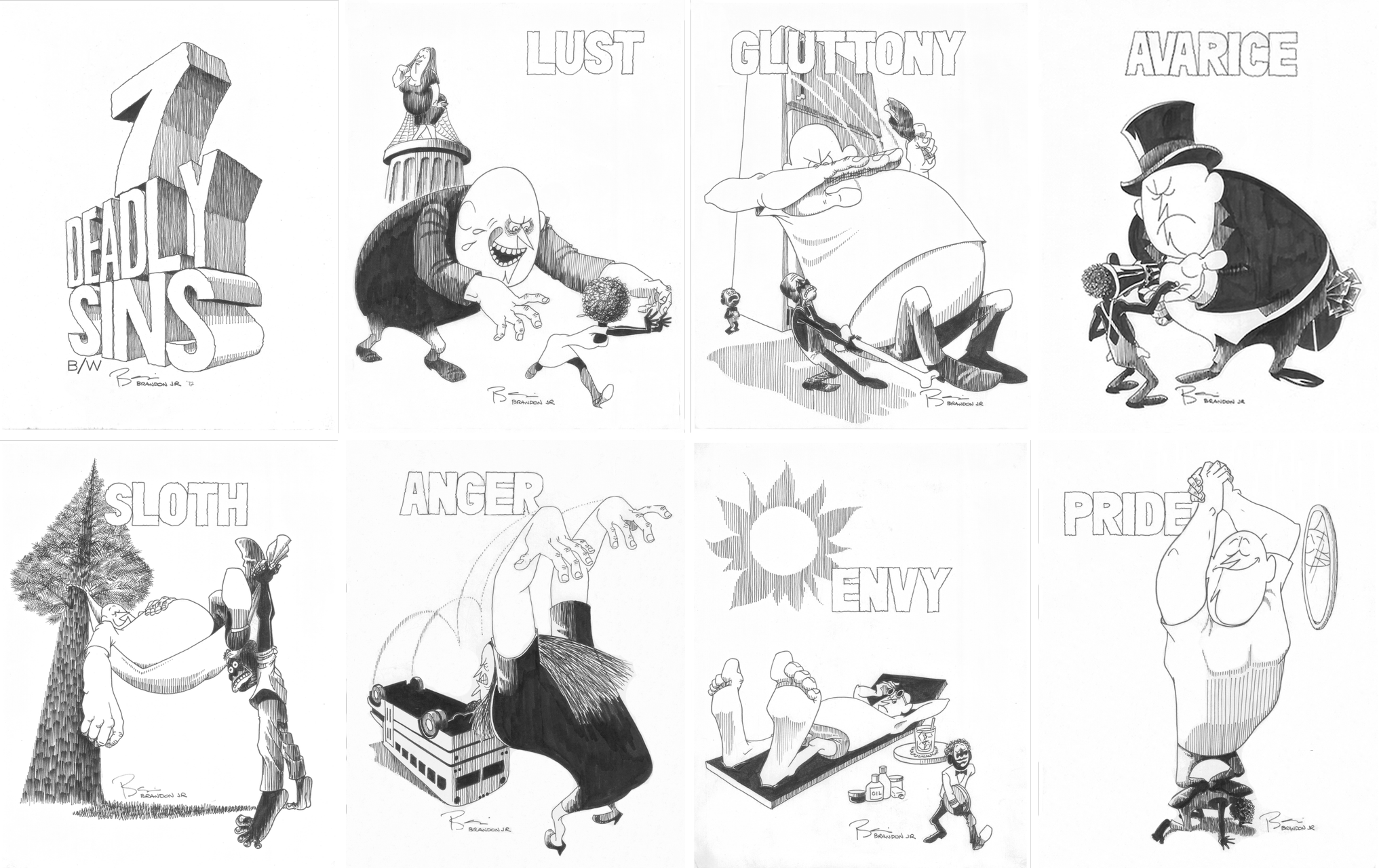 "We were very socially conscious, it was just a part of what we breathed. I mean, the 7 Deadly Sins were in our dining room." Illustrations, ©Brumsic Brandon, Jr. Art Trust. 