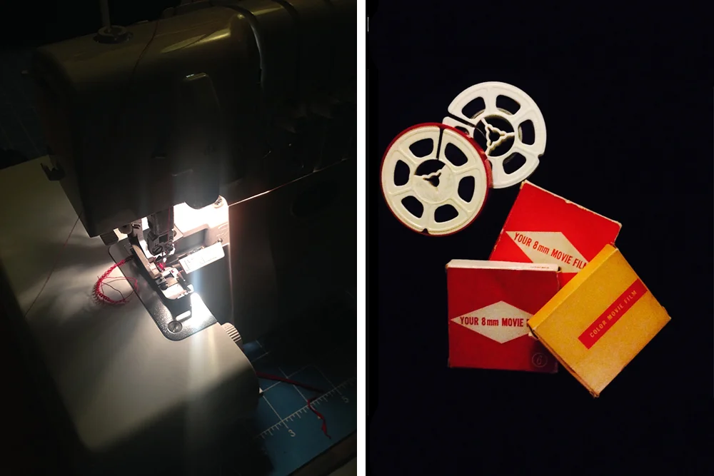 Her overlocking machine and a couple of reels from her mother’s cache of 8mm film.