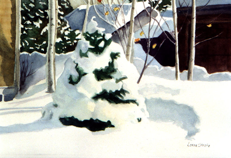 Sunny Snow Day, Watercolor Giclee, 13" x 20", $100.