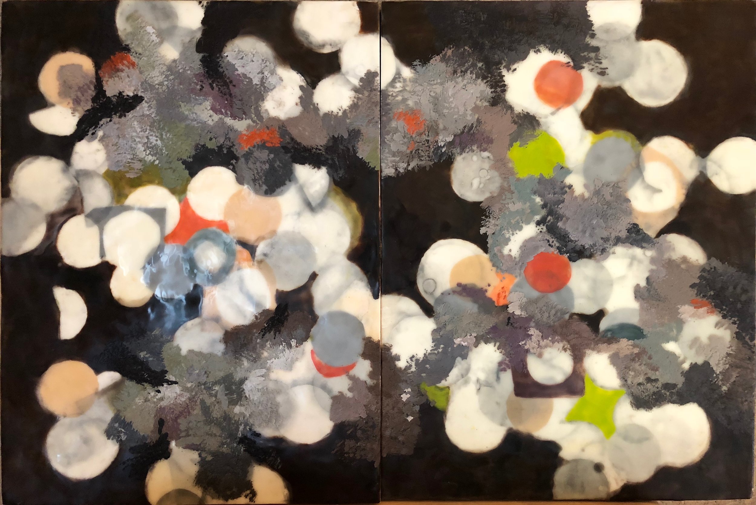 Afloat, Encaustic, diptych, 32" x 20", $650.