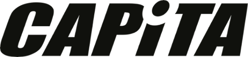 Close-up of black text 'CAPITA' on a dark background.