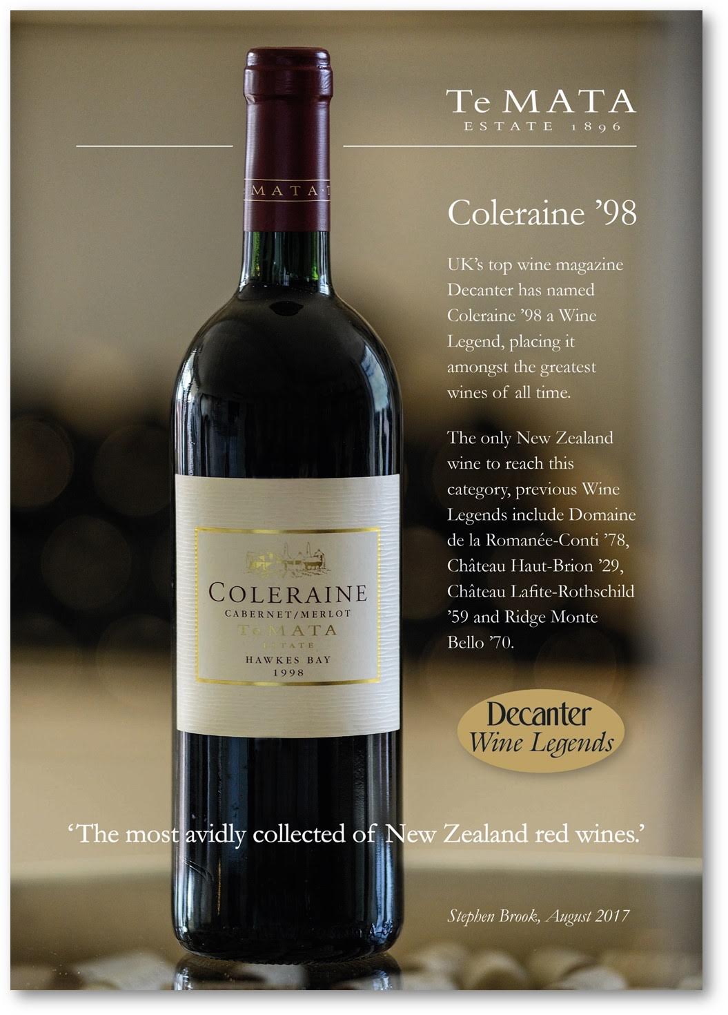 Te Mata Coleraine named 'Wine Legend' by Decanter Magazine — Wine Dogs  Imports