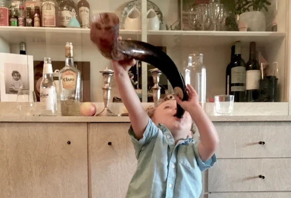 My son blowing the Shofar