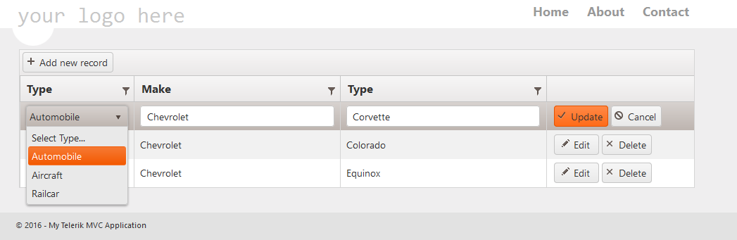 Kendo UI ASP.NET MVC Drop Down List inside a Grid Row