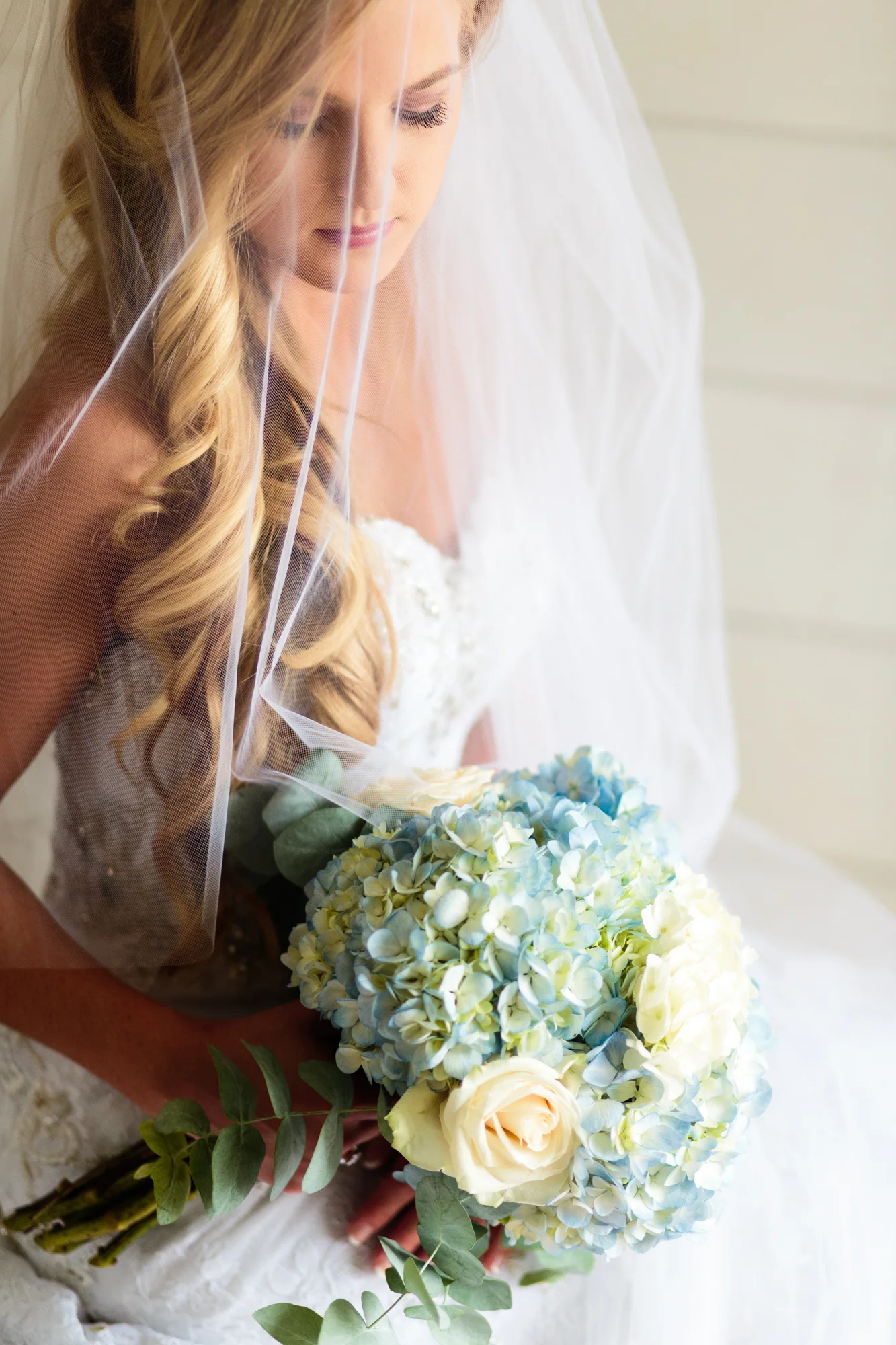 Bridal Portrait - Veil & Hydrangea Bouquet