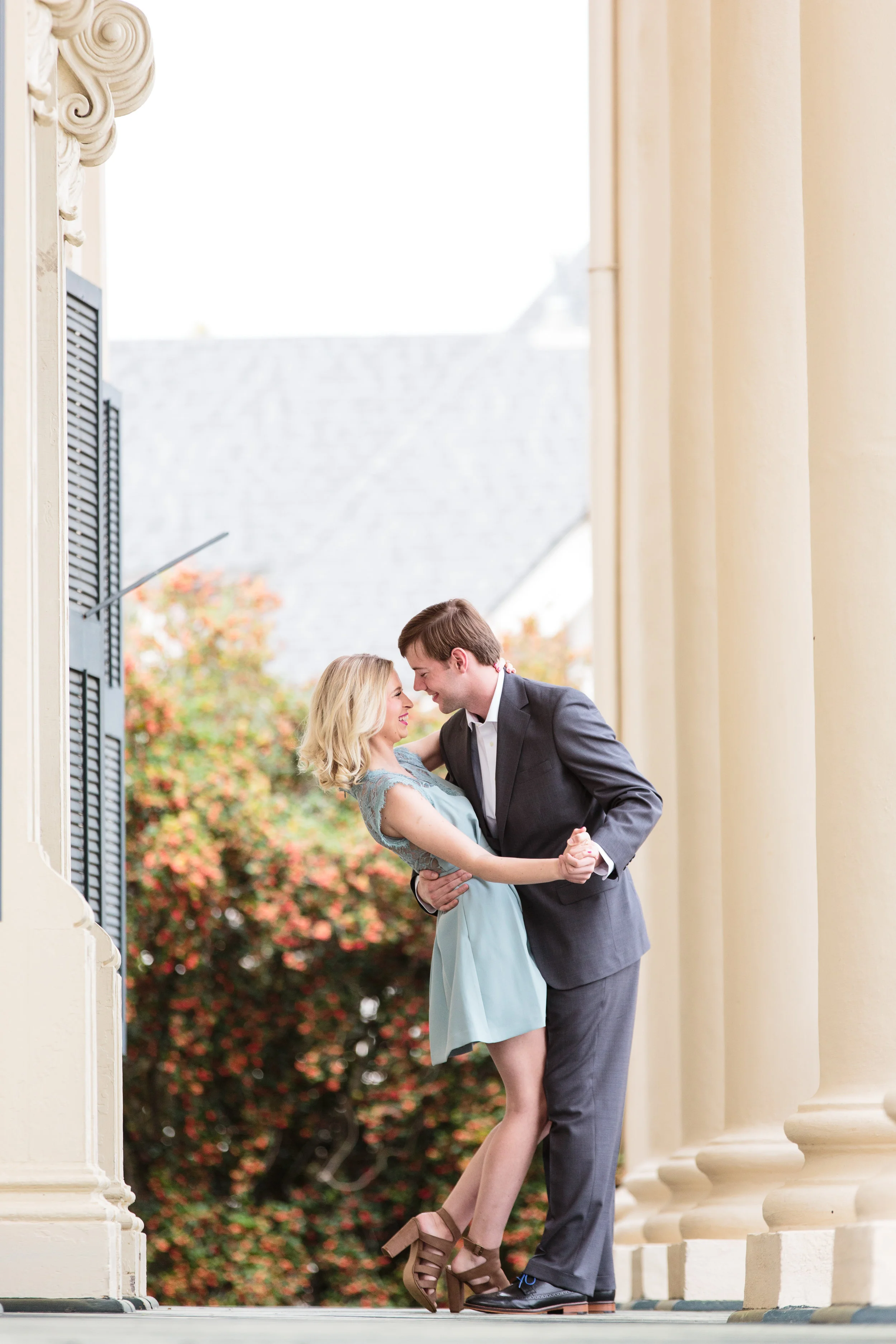 Couple Dances Gazing Into Eyes - Macon Engagement Portraits