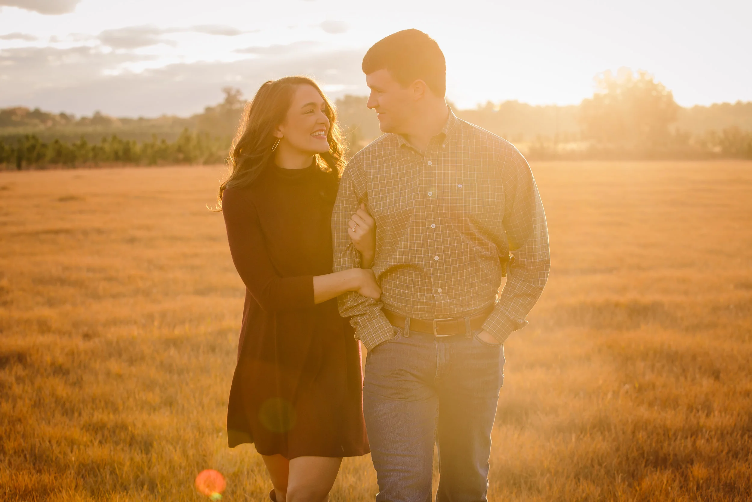 Couple Walking in Field - Misty Sunrise