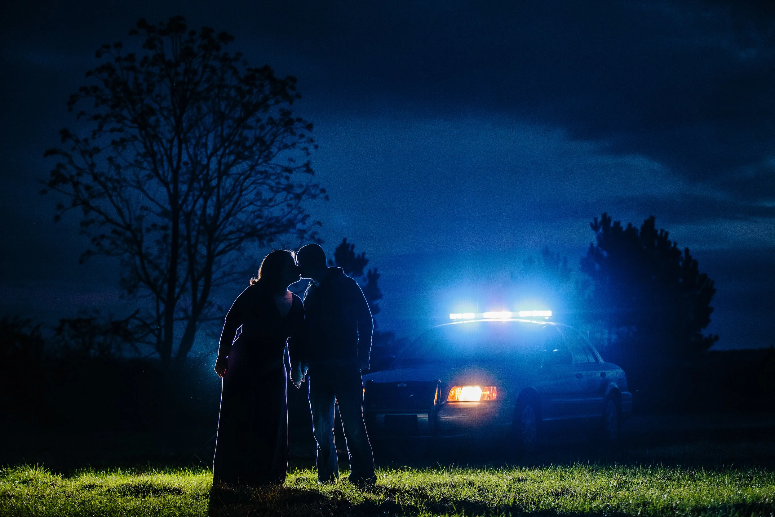 Night Kiss - Blue Engagement Portrait