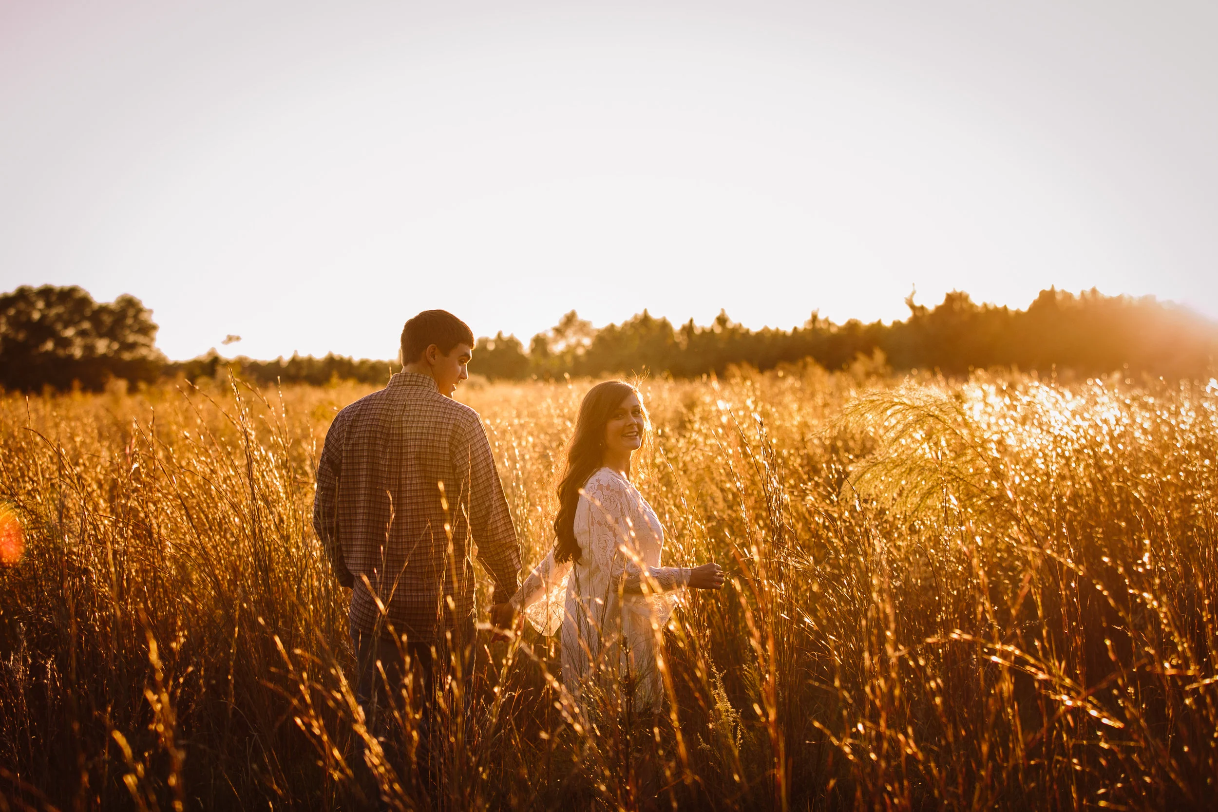 Couple Walks in Golden Wheat Field - Golden Hour Portraits