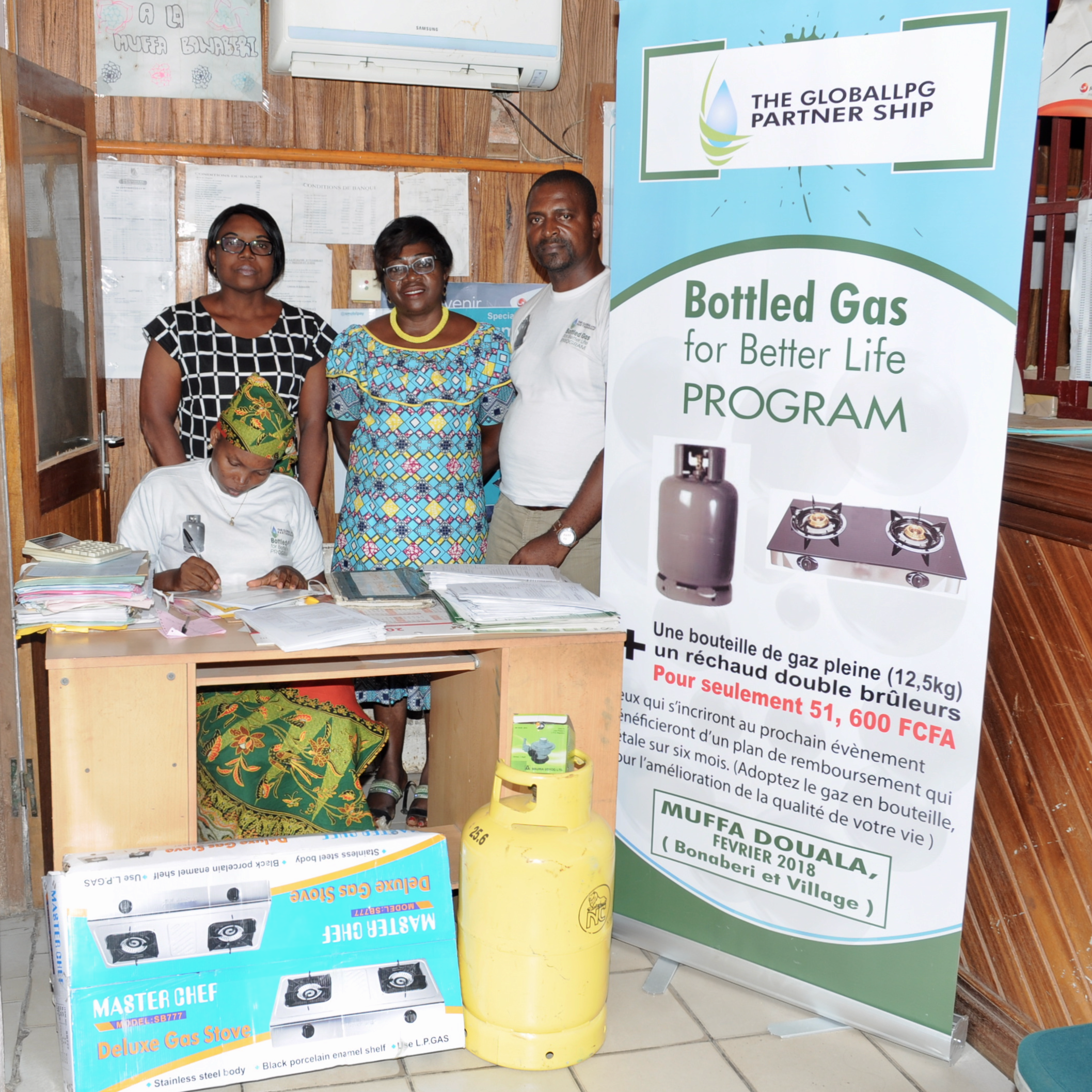 GLPGP STAFF REGISTER PARTICIPANTS FOR PHASE II OF BOTTLED GAS FOR BETTER LIFE AT THE OFFICES OF MICROFINANCE PARTNER, MUFFA, IN DOUALA, CAMEROON.