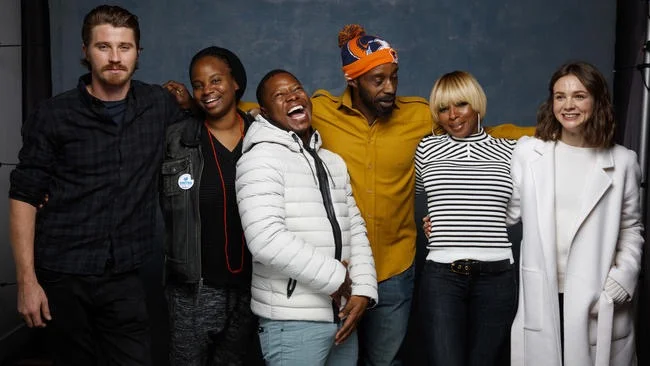 Garrett Hedlund as Jamie; Director Dee Rees; Jason Mitchell as Ronsel; Rob Morgan as Hap; Mary Blige as Florence; Carey Mulligan as Laura. Not pictured: Jason Clarke as Henry & Jonathan Banks as Pappy.