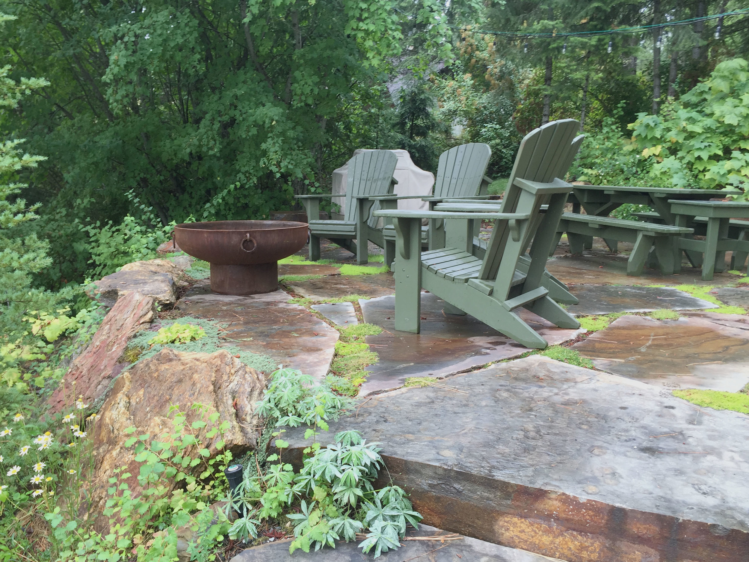 lake cabin patio fire pit