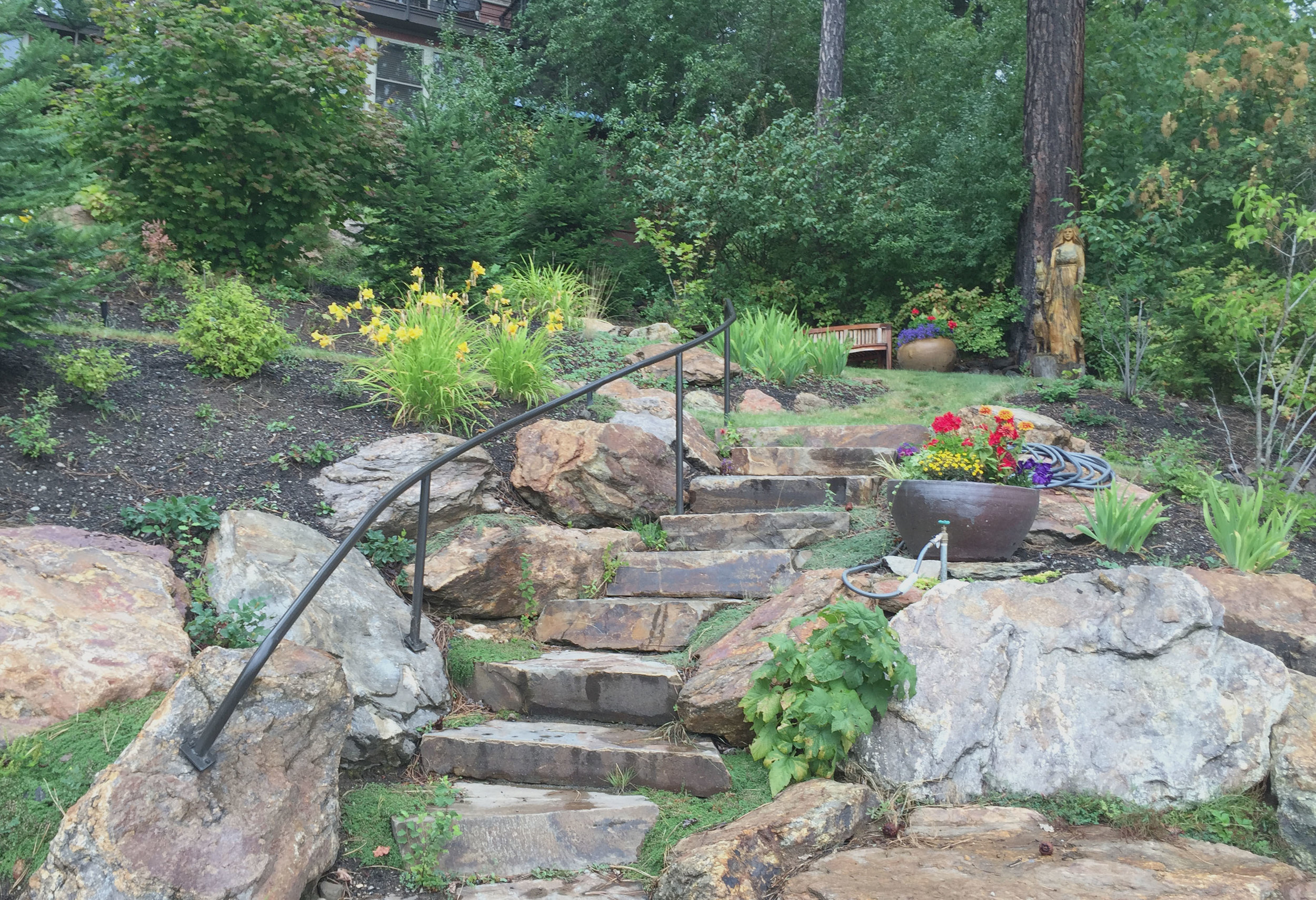 lakefront retaining wall and stone steps