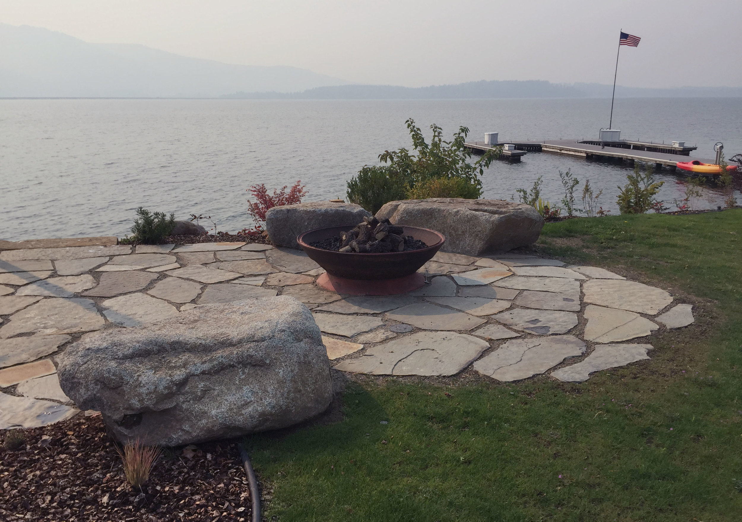 flagstone patio and bench rocks