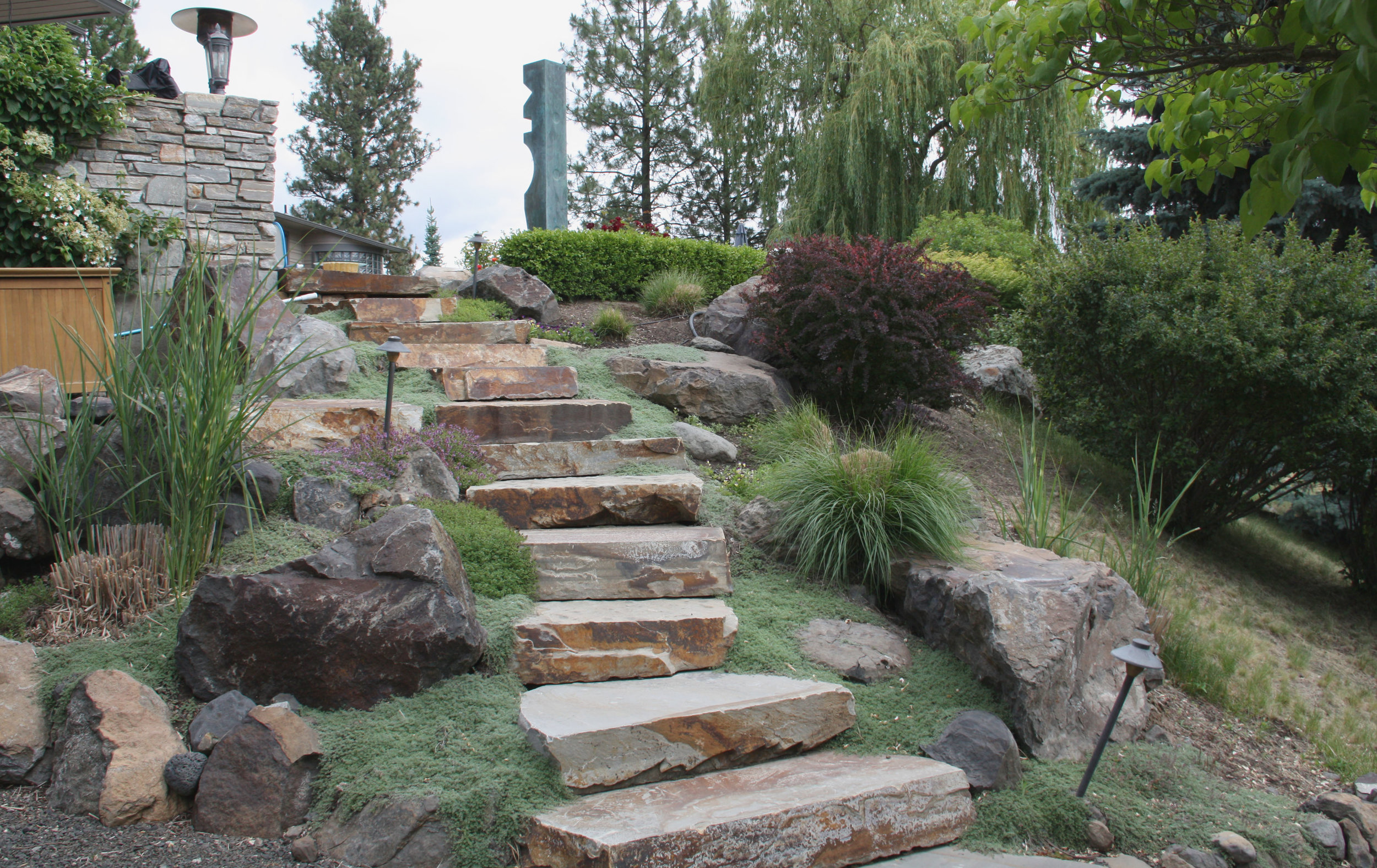 Stairs to lake on steep hill