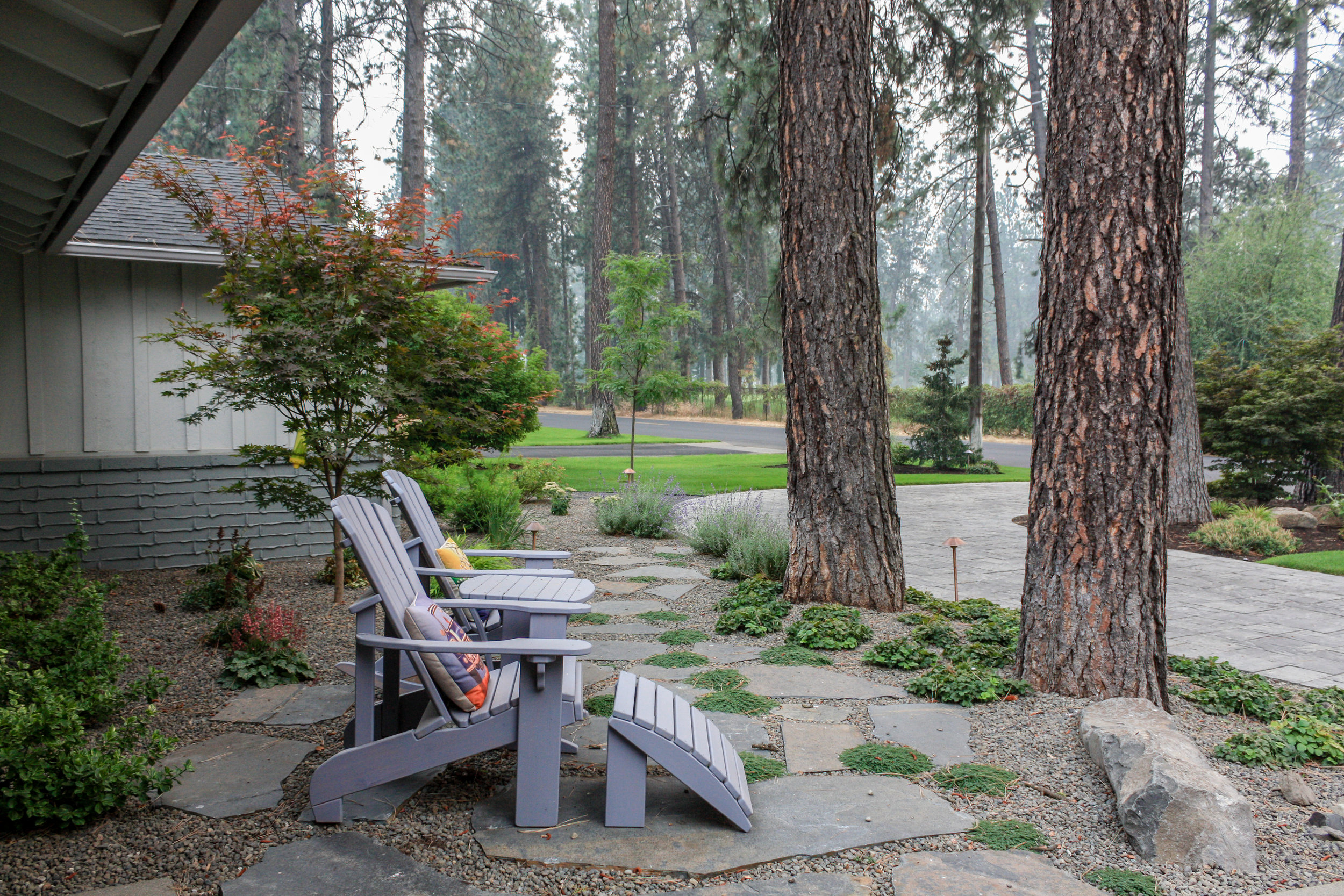 flagstone patio with japanese maple on spokane south hill