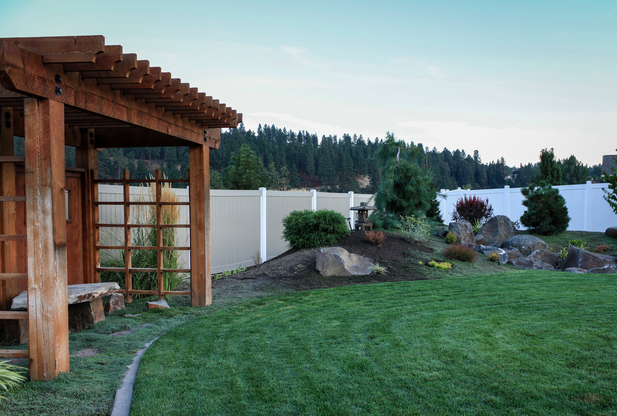 japanese landscaping with pergola in spokane valley