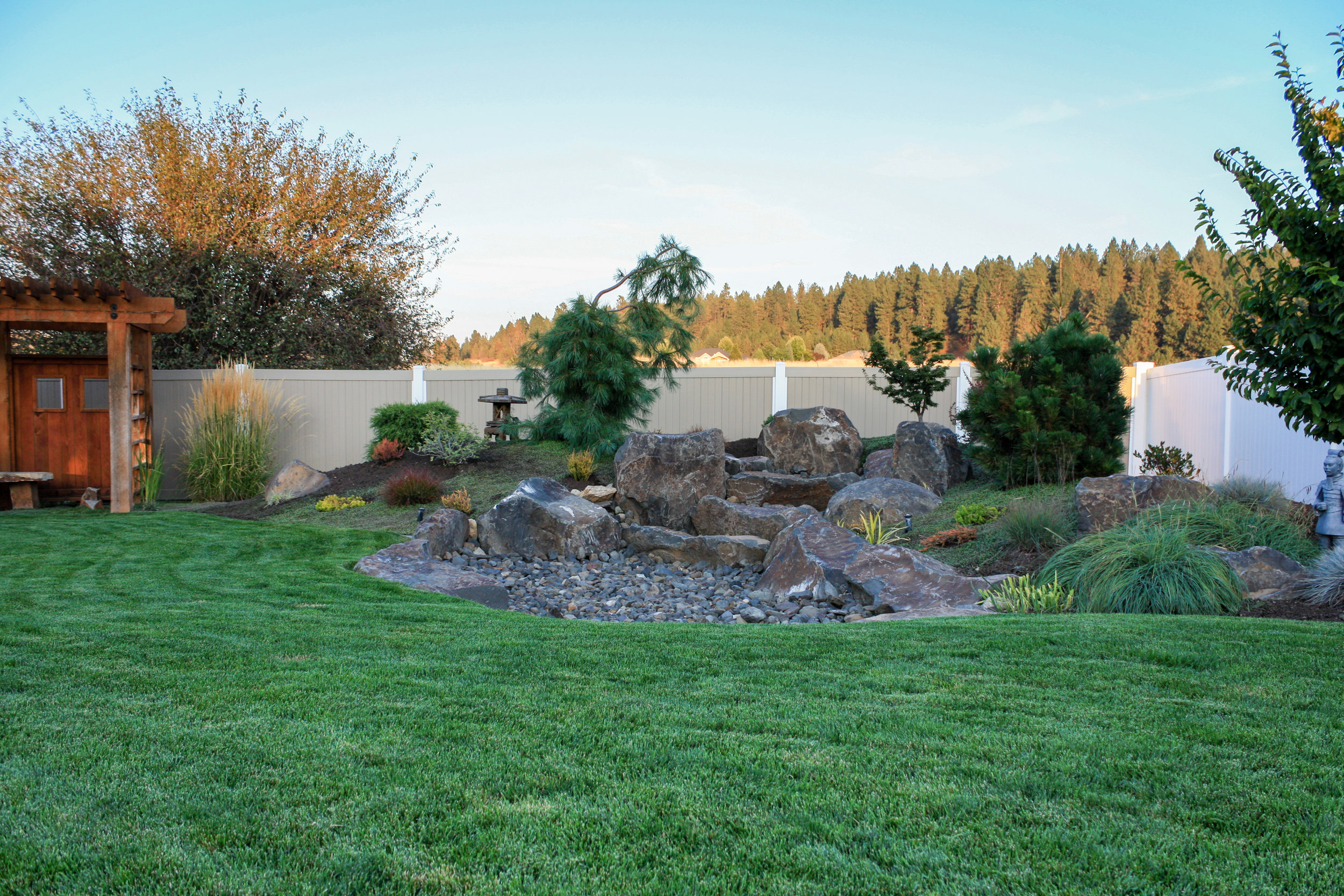 spokane valley landscape with japanese dry water feature