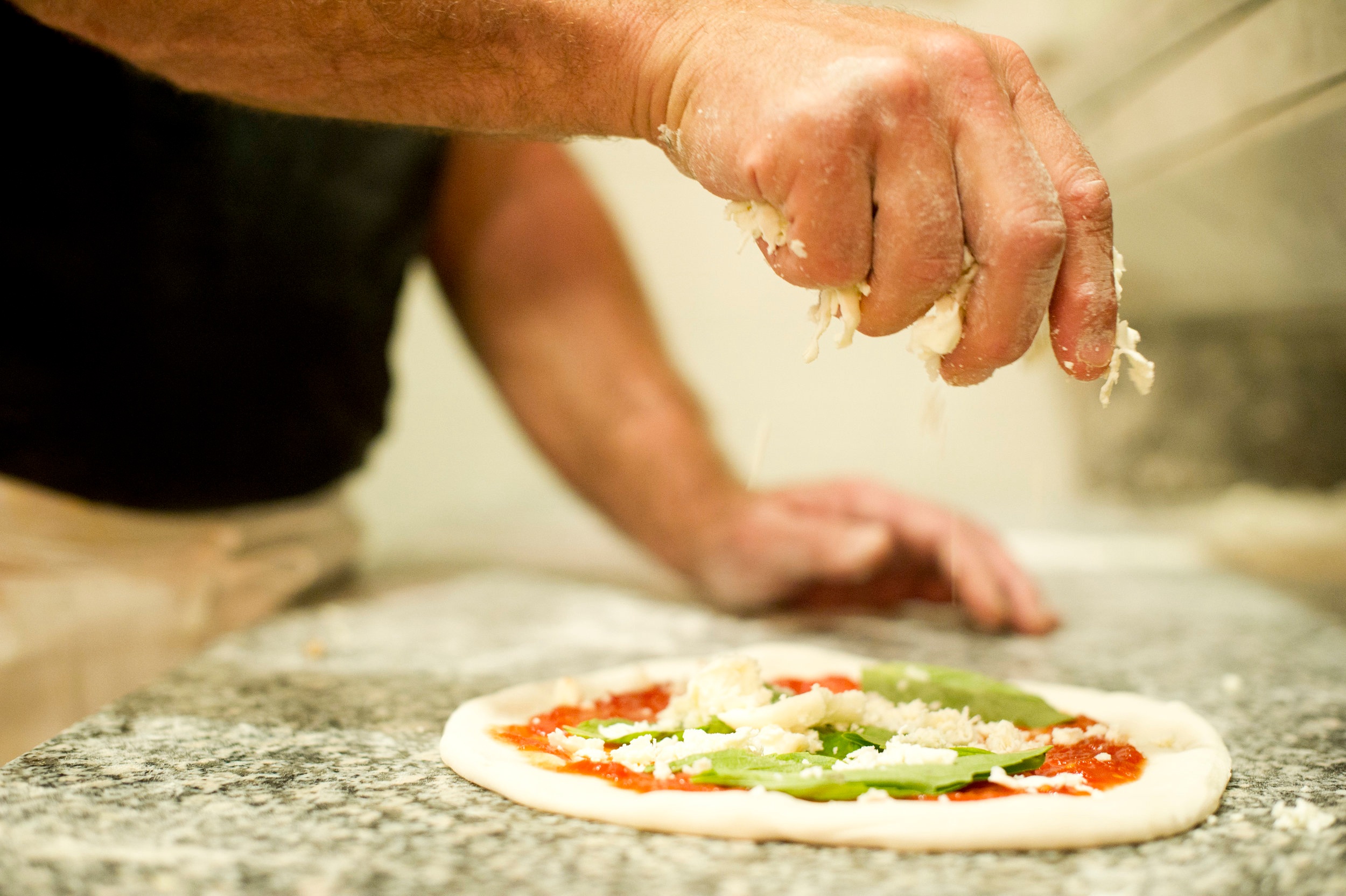  Our Pizzas are hand-stretched, we never use a rolling pin! 