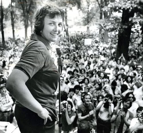 Representative Elaine Noble, Gay Pride Rally, Boston Common, Boston, Massachusetts, June 13, 1977. Photo by Stan Grossfeld