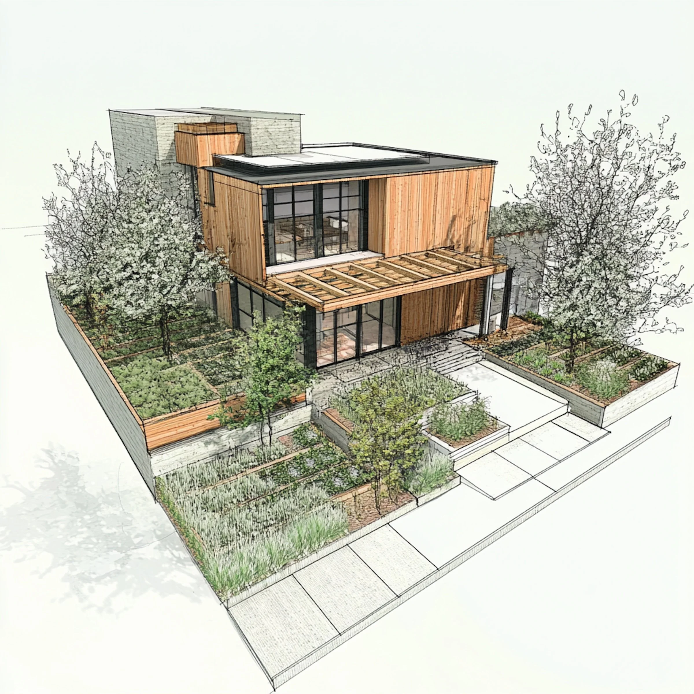 3D blueprints for a passive house designed alongside a half-acre native permaculture farm.