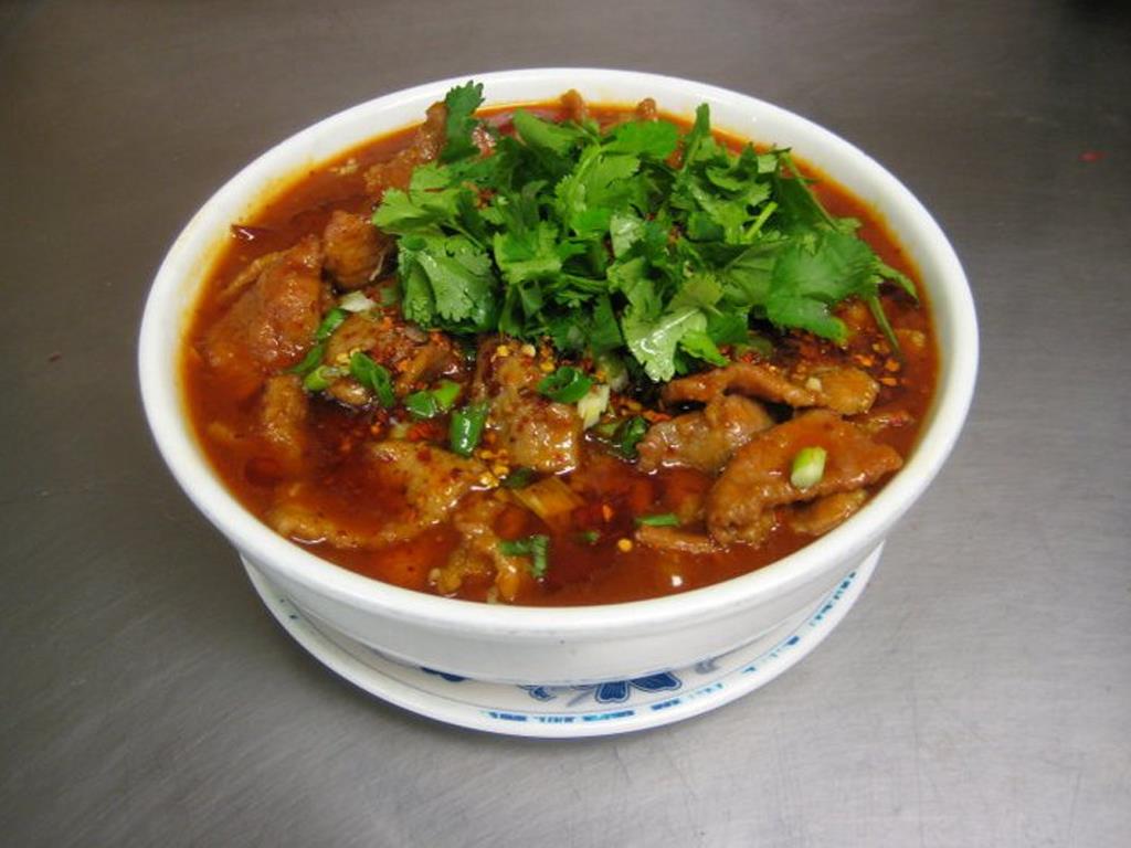Sichuanese Boiled Beef 水煮牛 - Sichuan spicy beef stew with Chinese cabbage, cilantro, Sichuan spicy seasoning