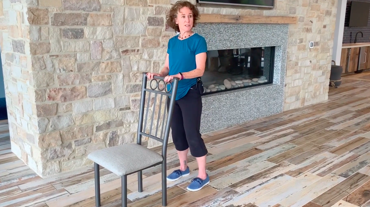 Tiffany Shubert, Ph. D., leads exercises through a virtual translation of the Otago Exercise Program.