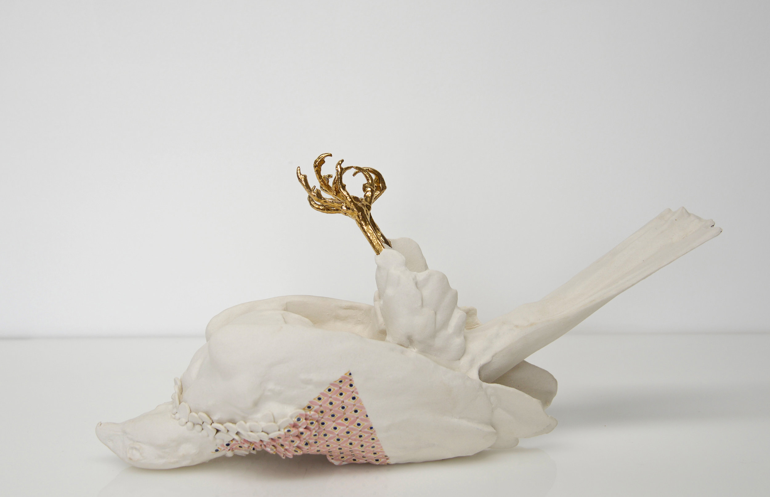 Future Retrieval, Zuber’s Hawk, 2014, 9”x15”x7”, porcelain and overglaze