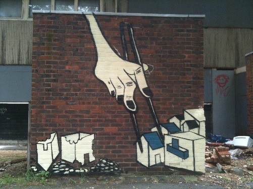 Graffiti on displacement from the Heygate Estate in London, 2012. Photographed by Loretta Lees.
