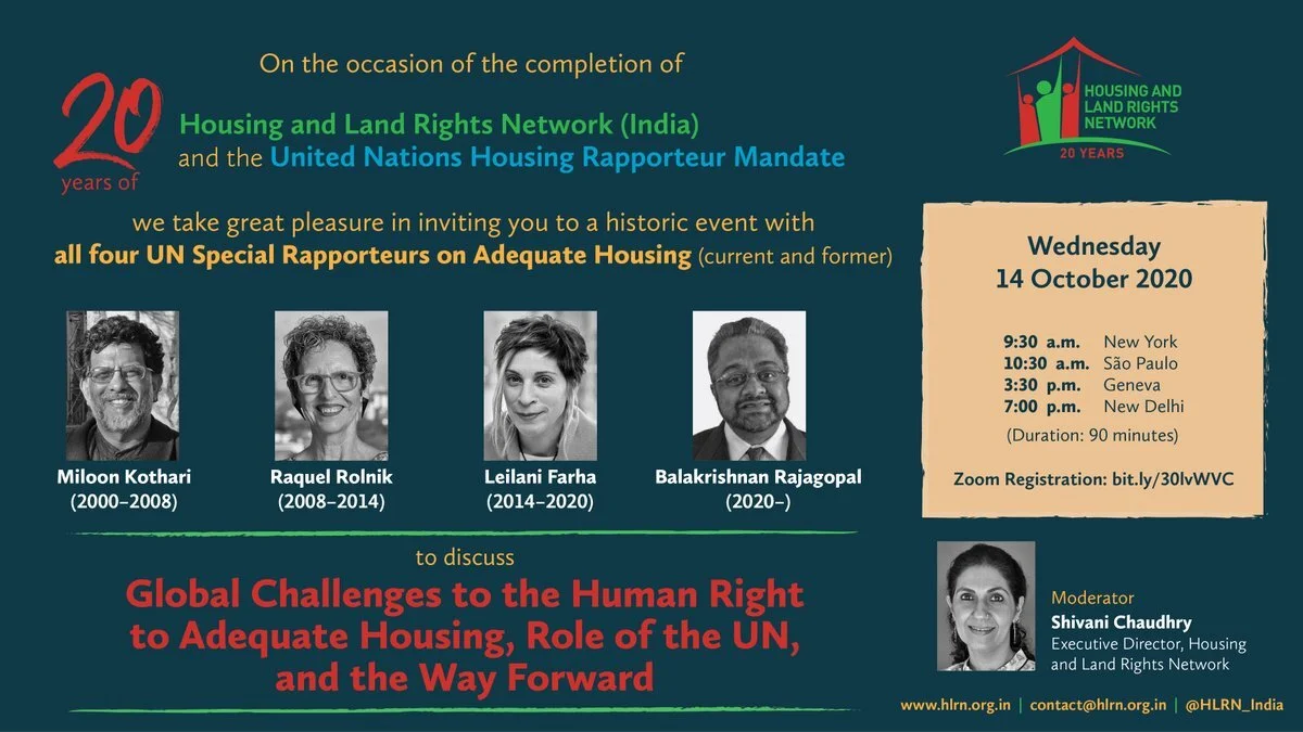20 Years of the the Housing and Land Rights Network (India) and the United Nations Housing Rapporteur Mandate, 