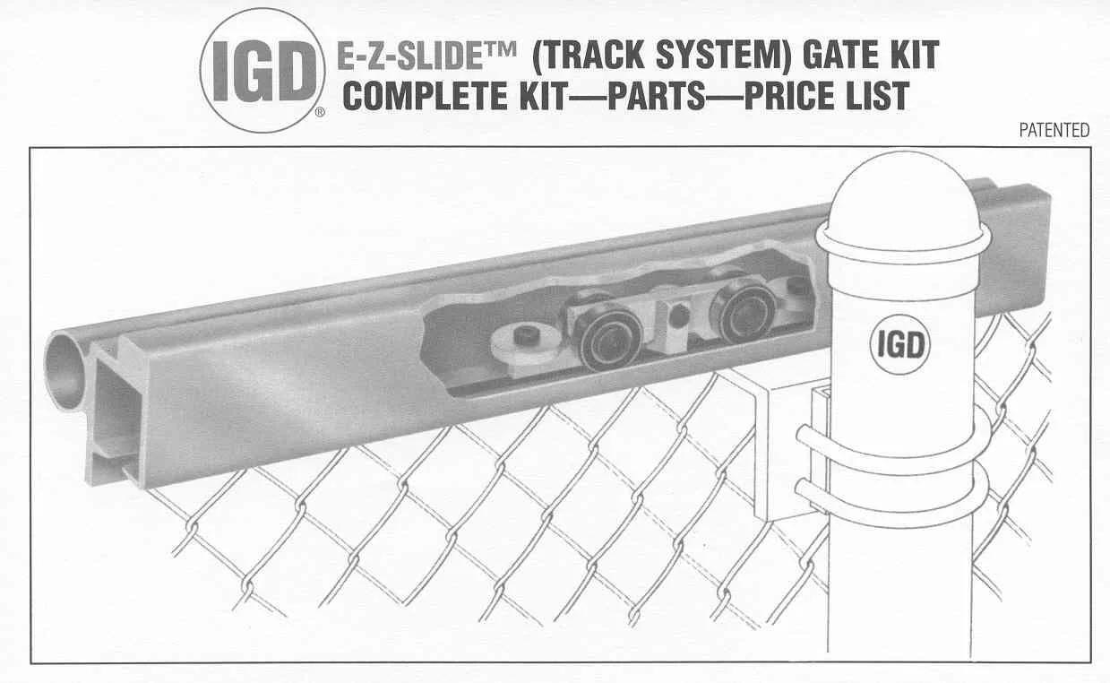 E/Z Slide Gate Track System with inside view of truck trolley assembly and gate post